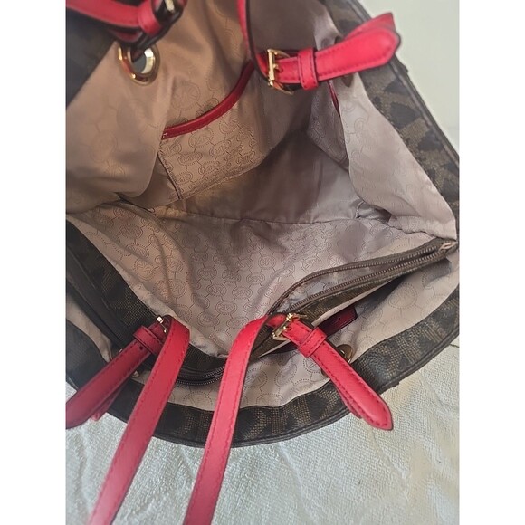 Michael Kors MK Jet Set Signature Brown Magenta Straps Purse Handbag Tote Bag - Picture 9 of 10